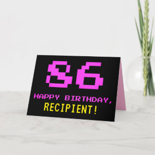 Carte Fun, Nerdy, Geeky, Pink, 8-Bit Style 86th Birthday