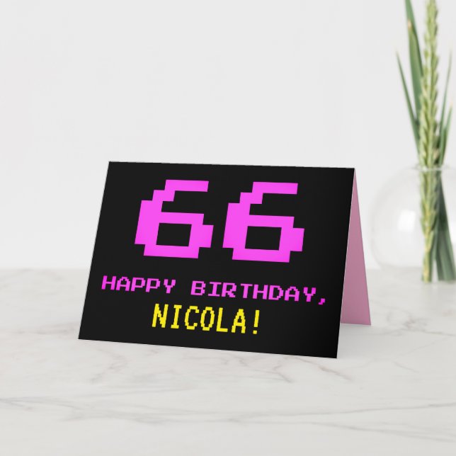 Carte Fun, Nerdy, Geeky, Pink, 8 bits Style 66e annivers (Devant)