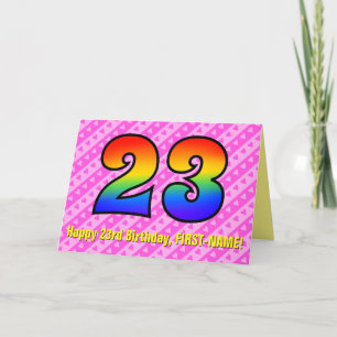 Carte Fun Pink Stripes, Hearts, Rainbow # 23rd Birthday
