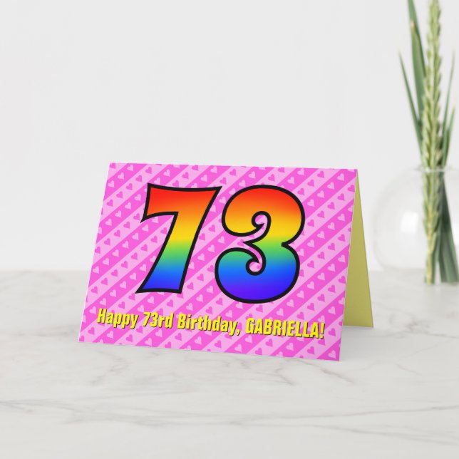 Carte Fun Pink Stripes, Hearts, Rainbow # 73e anniversai (Devant)