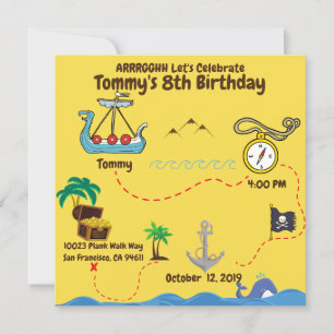 Carte Fun Pirate Party Jaune Blue Treasure Map