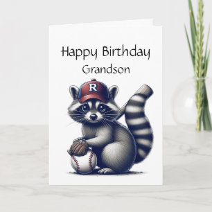 Carte Fun Raccoon Grandson Baseball Anniversaire Animal