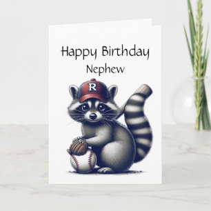 Carte Fun Raccoon Nephew Baseball Anniversaire Animal