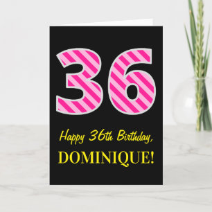 Carte Fun rose rayé "36"; Joyeux 36e anniversaire; Nom