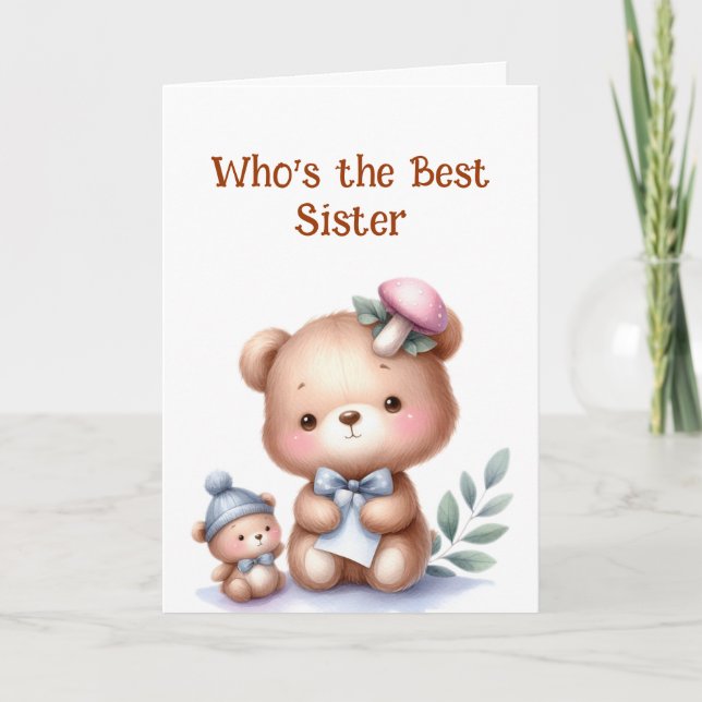 Carte Fun Soeur Anniversaire Mignonne Ours En Teddy (Devant)