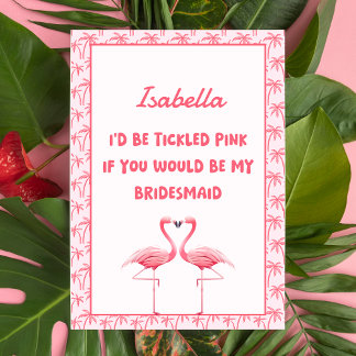 Carte Fun Tropical Rose Flamant rose Bridesmaid Proposit