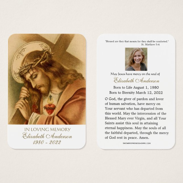 Carte funéraire catholique du Sacré-Cœur de Jésus  (Devant & derrière)