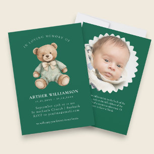 Carte funéraire enfant ourson vert en souvenir