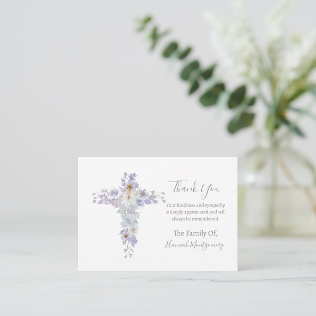 Carte funéraire Florale Violet Croix Photo Sympath (Debout devant)