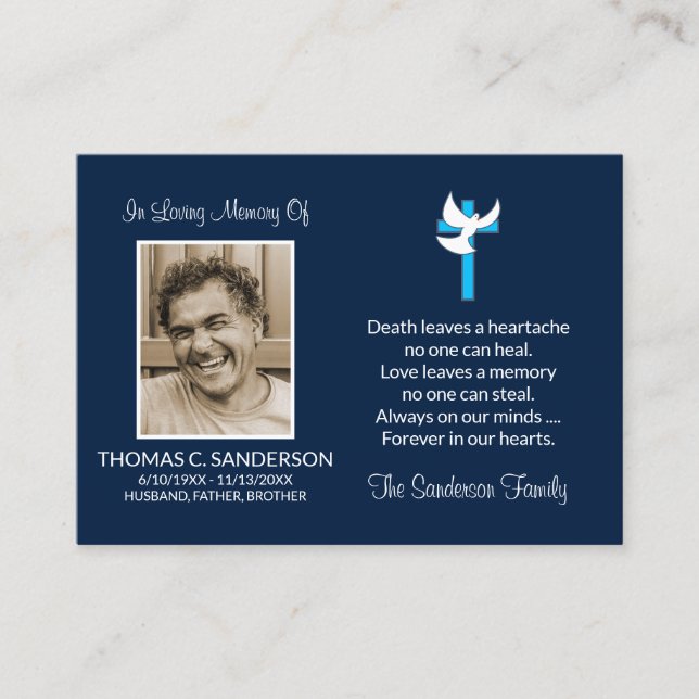 Carte funéraire photo classique Blue Cross Dove (Devant)