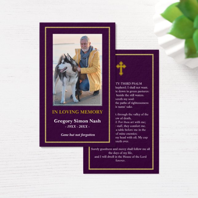 Carte Funéraire Photo Simple Moderne Purple Gold (Bureau)