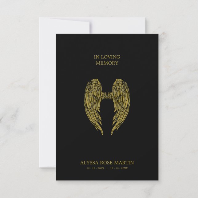 Carte Funeral Memorial Angel Wings Dear One Passed Away (Devant)