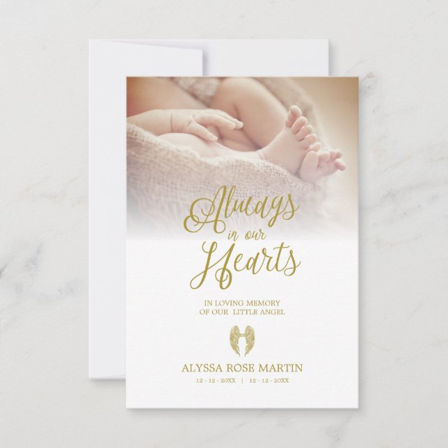 Carte Funeral Memorial Photo Litlle Angel Wings Dear One (Devant)