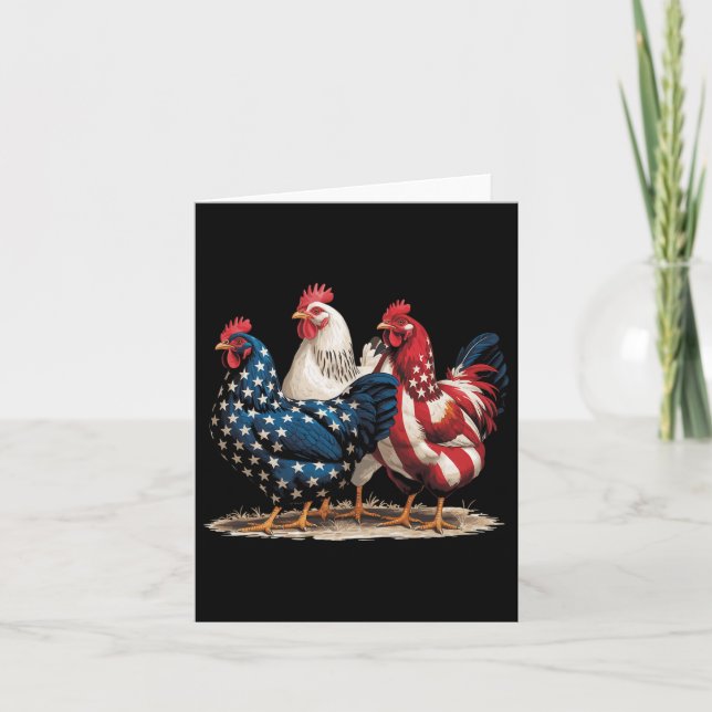 Carte Funky American Flag Rooster Independence Day 4th O (Devant)