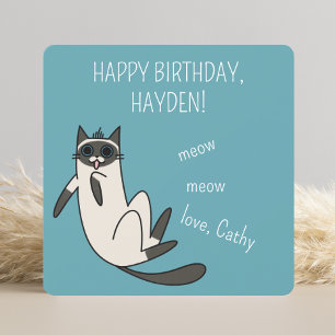 Carte Funky Blue Eyes Siamese Chat Anniversaire