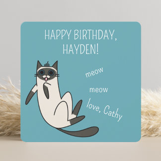 Carte Funky Blue Eyes Siamese Chat Anniversaire