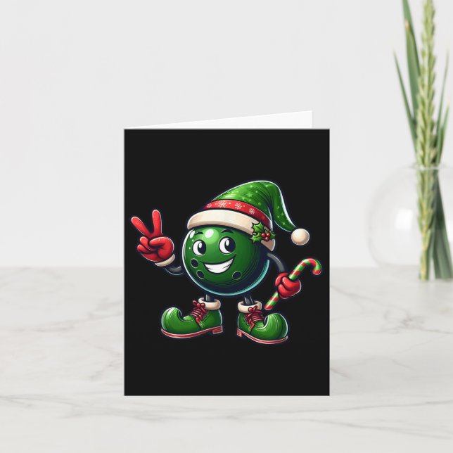 Carte Funky Peace Hand Bowling Elf Christmas Femen Mens (Devant)