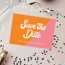 Funky Retro Rose Orange Mariage Enregistrer La Dat