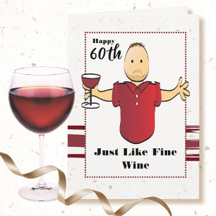 Carte Funny 60e anniversaire Homme Cartoon Rouge Vin mod