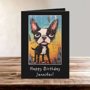 Carte Funny Abstrait Boston Terrier Joyeux Anniversaire 