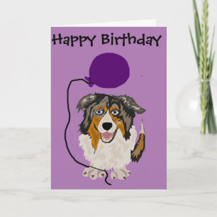 Carte Funny Australian Shepherd Holding Balloon Art