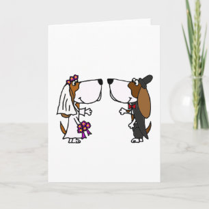 Carte Funny Basset Hound Bride et Groom Mariage Art