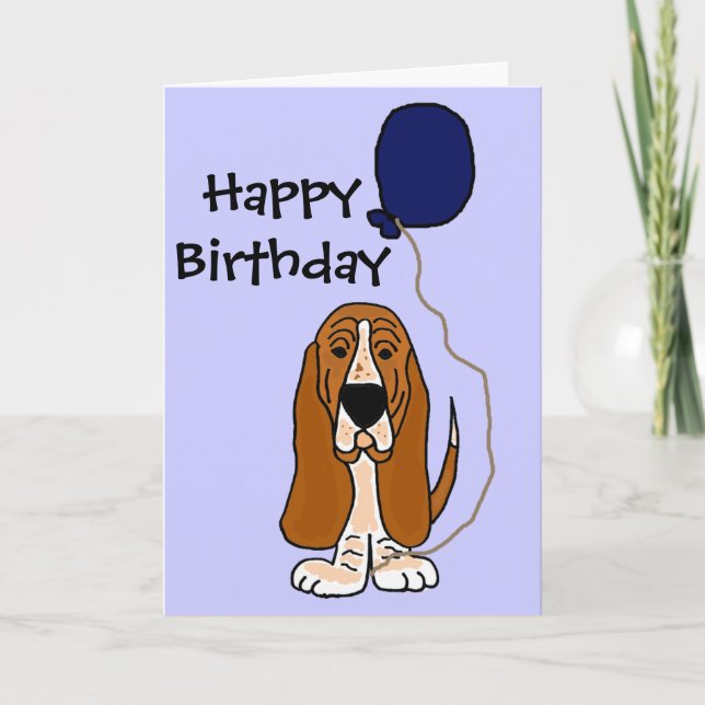 Carte Funny Basset Hound Holding Bleu ballon (Devant)