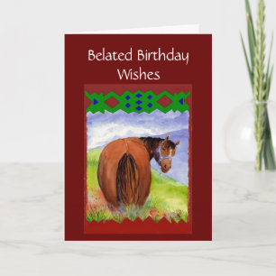 Carte Funny Belated Birthday Wishes, Horses Behind,