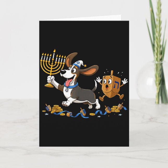 Carte Funny Bet Hound Dreidel Menorah Hanukkah Kids Wome (Devant)