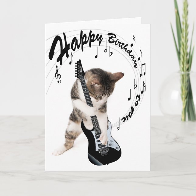 Carte Funny birthday card cat with guitar (Devant)