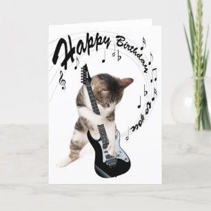 Carte Funny birthday card cat with guitar