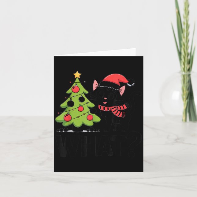Carte Funny Black Ca Pushing Christmas Tree Over Cat Wha (Devant)