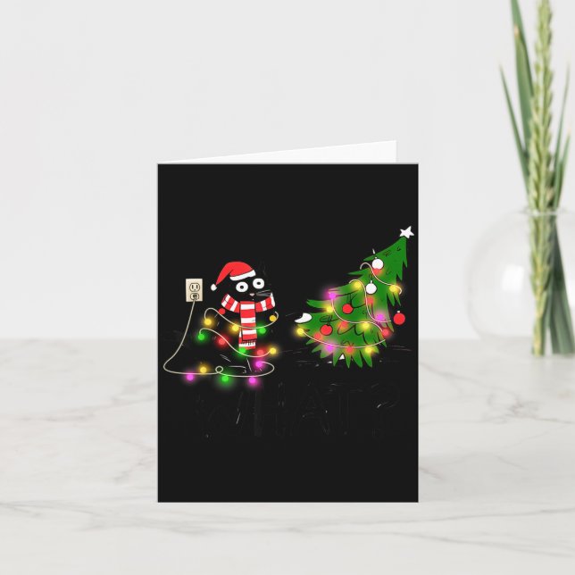 Carte Funny Black Cat Gift Pushing Christmas Tree Over C (Devant)
