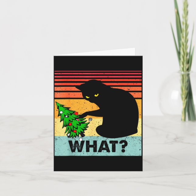 Carte Funny Black Cat Gift Pushing Christmas Tree Over C (Devant)