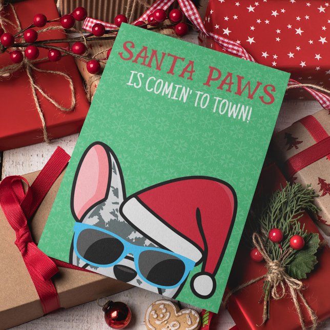 Carte Funny Blue Merle Frenchie Père Noël Paws Noël (Créateur téléchargé)