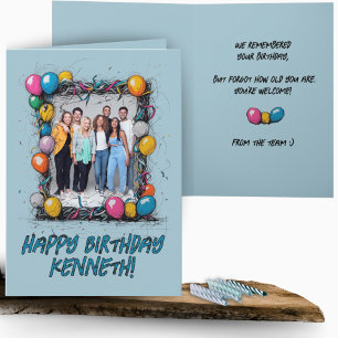 Carte Funny Blue Photo personnalisée Équipe du groupe de