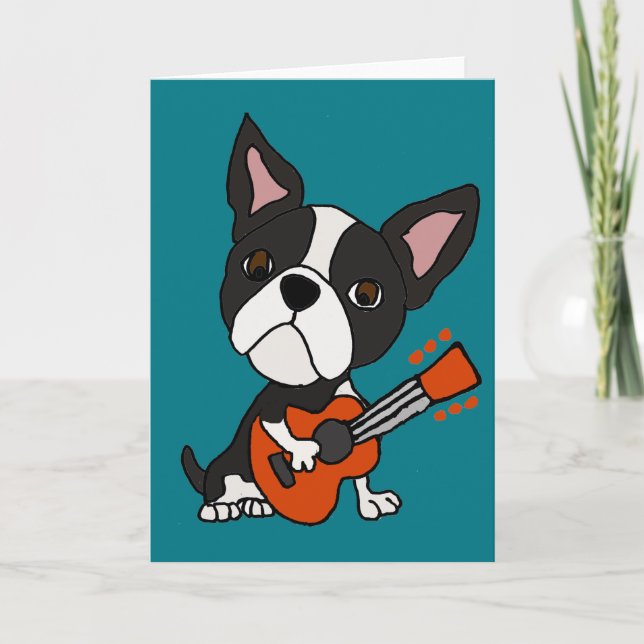 Carte Funny Boston Terrier Chien Jouant de l'art de la g (Devant)