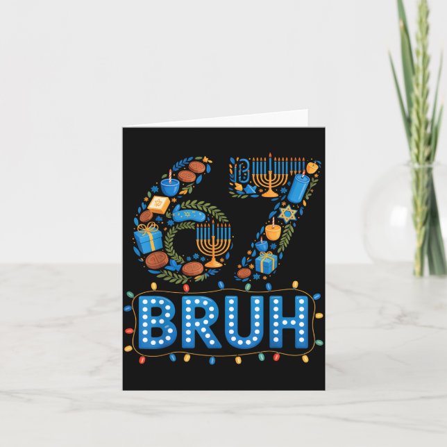 Carte Funny Bruh 67 Six Seven Meme Hanukkah Lights Jewis (Devant)