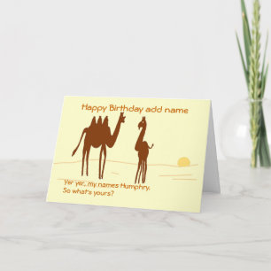 Carte Funny Camel Birthday card ajouter nom front.
