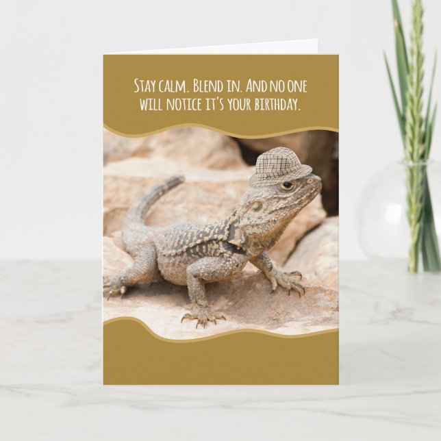 Carte Funny Camouflaged Lizard dans un Casquette tweeté (Devant)