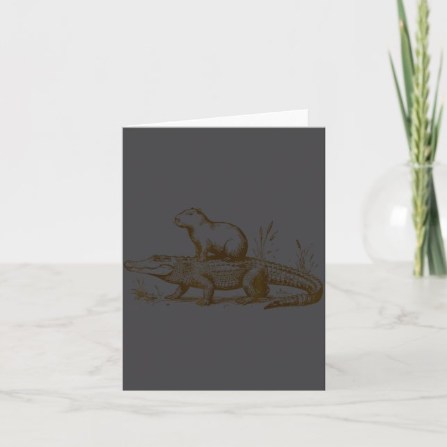 Carte Funny Capybara Riding An Alligator Men Women Capyb (Devant)