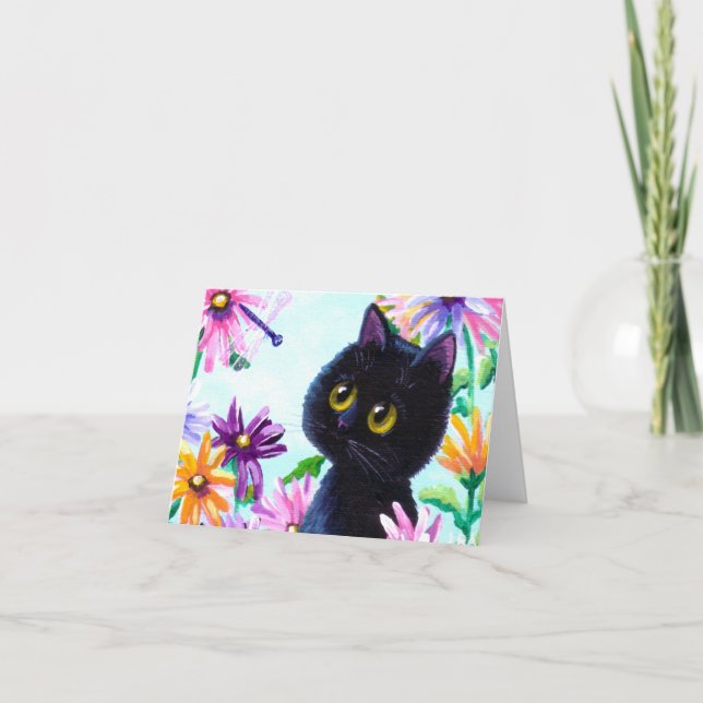 Carte Funny Cat Dragonfly Daisies Créationarts (Devant)
