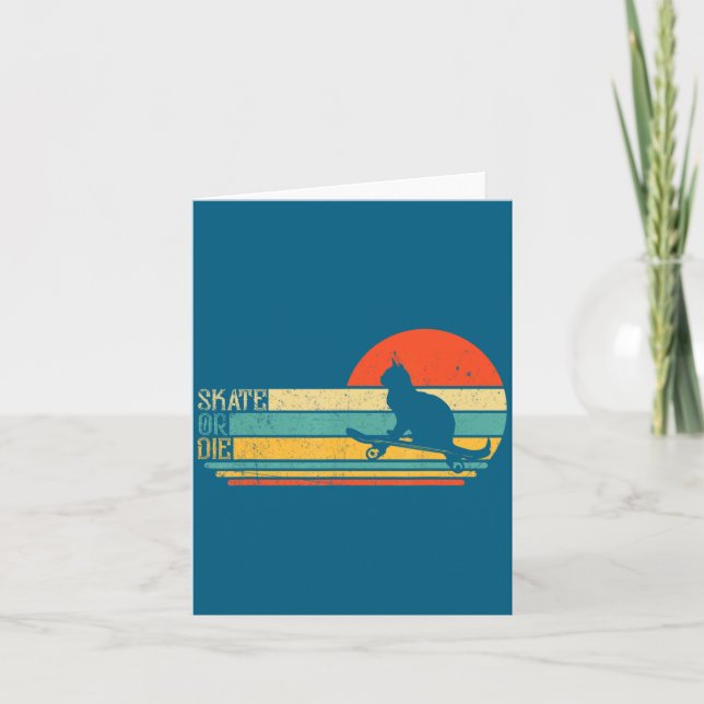 Carte Funny Cat On Skateboard Retro Skateboarder  (Devant)