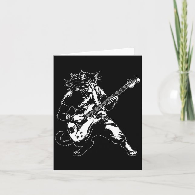 Carte Funny Cat Playing B Guitar Rock Music Lover Musici (Devant)