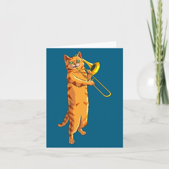 Carte Funny Cat Playing Trombone Gift Cool Kitten Musici (Devant)