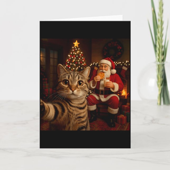 Carte Funny Cat Selfie Santa Claus Eating Cookies Christ (Devant)