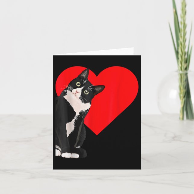 Carte Funny Chat Noir Valentines Jour Coeur Tuxedo Chat  (Devant)
