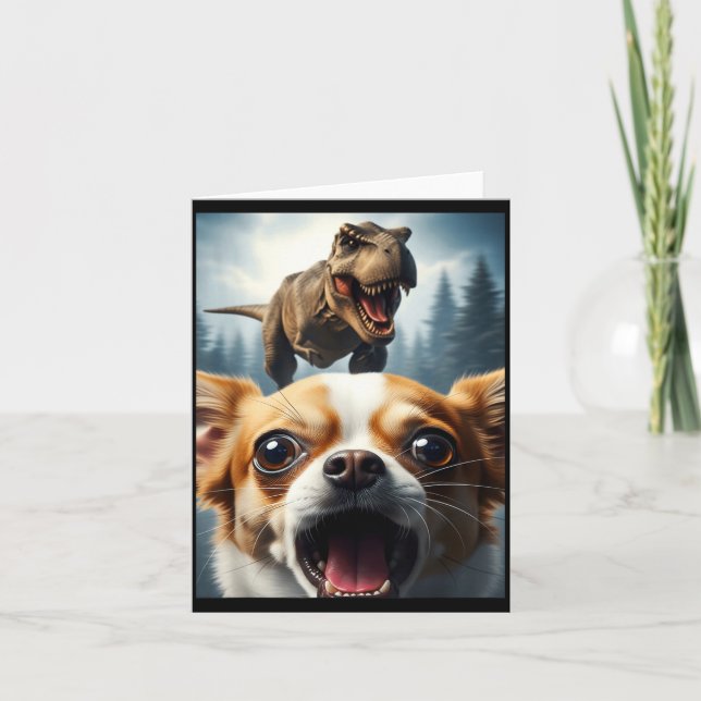 Carte Funny Chihuahua Dog Selfie With T-rex Women Men Ki (Devant)