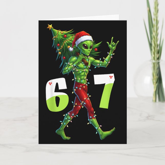Carte Funny Christmas Alien Six Seven Meme 67 Santa Hat  (Devant)