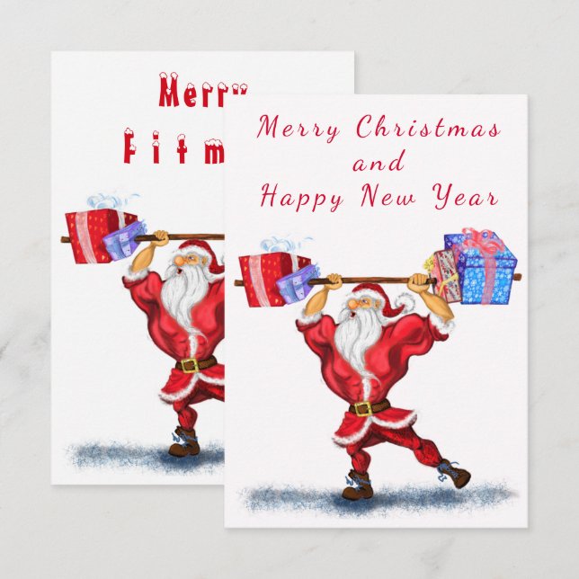 Carte Funny Christmas Card Bodybuilder Père Noël avec ca (Devant / Derrière)
